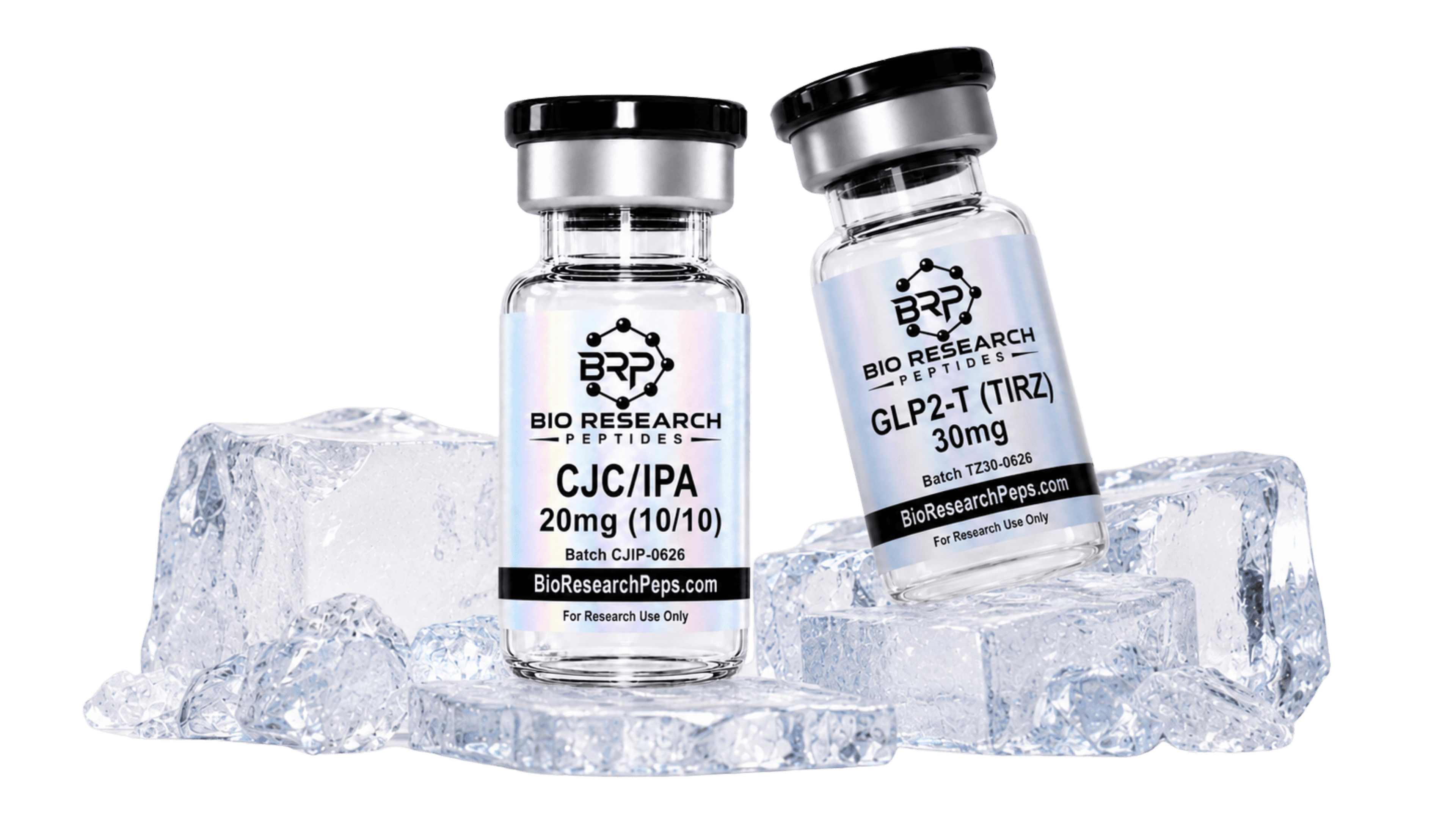 CJC/IPA and GLP2-T (TIRZ) research vials on ice